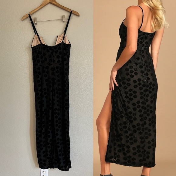 Limousine Lifestyle Black Burnout Velvet Floral Midi Dress - Picture 5 of 11